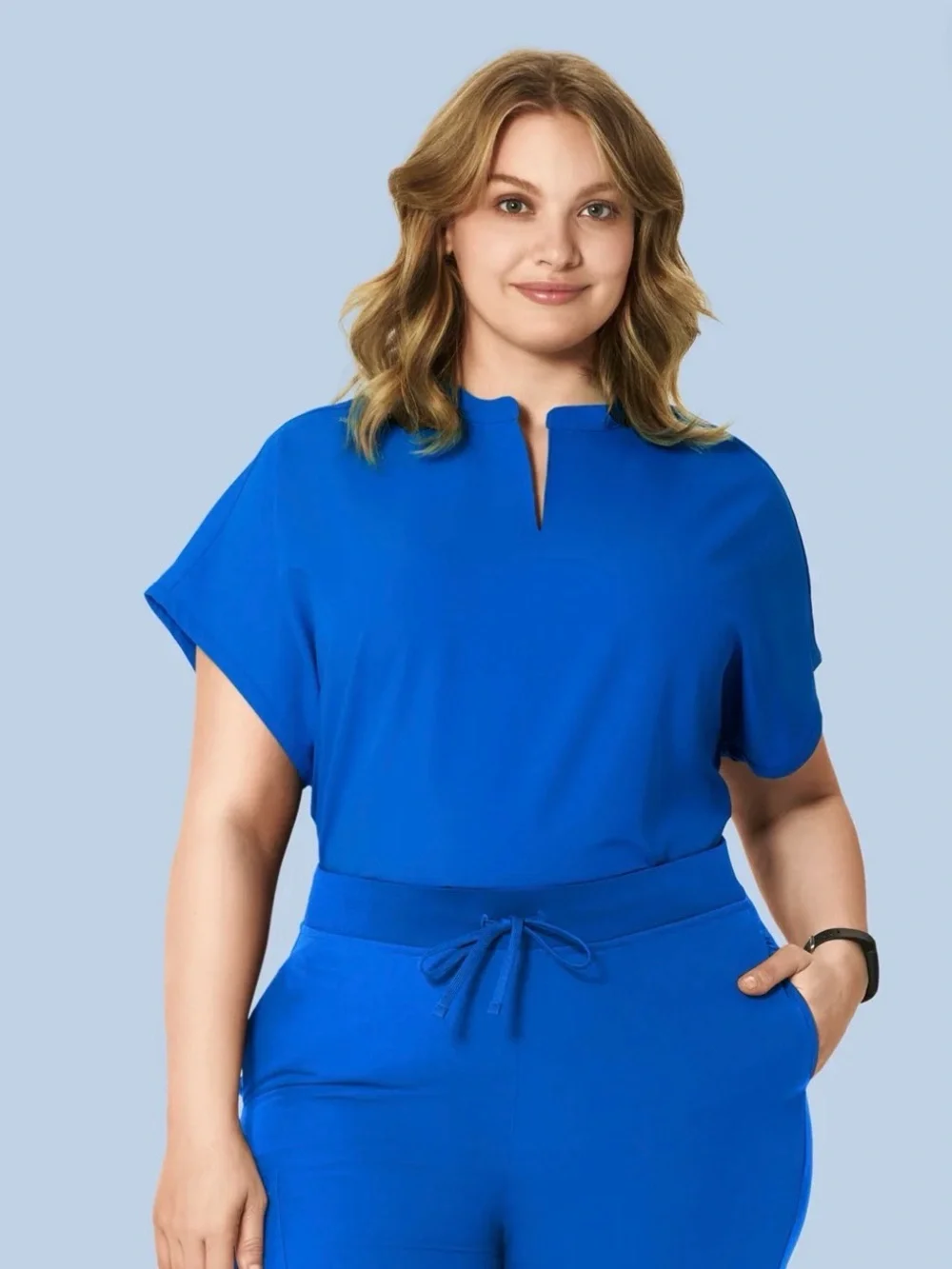 Mandala Scrub Top Royal Blue V-Neck Oversized Style Short Sleeve Top Size Large - Picture 8 of 9